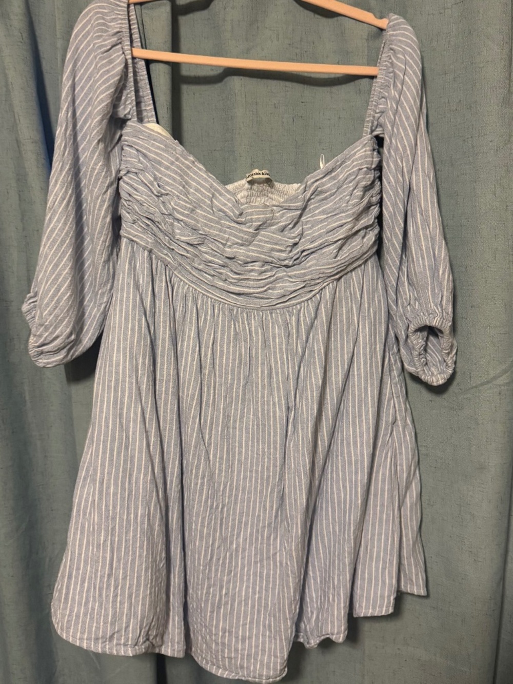 Abercrombie A&F Emerson Linen-Blend Off-The-Shoulder Mini Dress Blue Stripe L